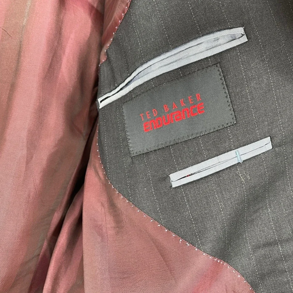 Ted Baker Endurance Mens 38R‎ Gray Pinstripe Wool Blazer Business Suit Jacket